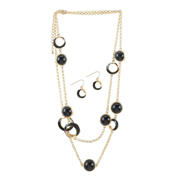 Black Orbit Necklace And Earrings Jewelry Set