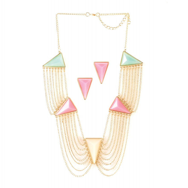 Triangle Stone Necklace And Earrings Jewelry Set