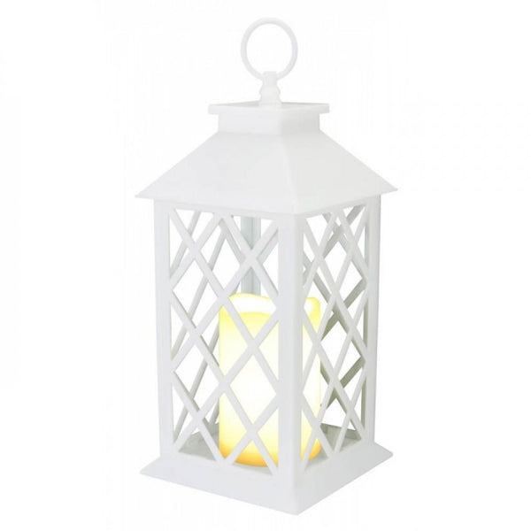 White Criss Cross Led Candle Lantern