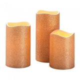 Rose Gold Glitter Led Candle Set Of 3