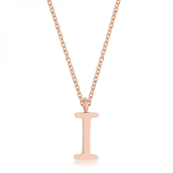 Elaina Rose Gold Stainless Steel I Initial Necklace