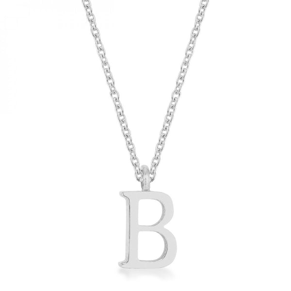 Elaina Rhodium Stainless Steel B Initial Necklace