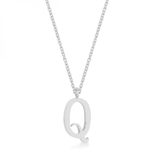 Elaina Rhodium Stainless Steel Q Initial Necklace