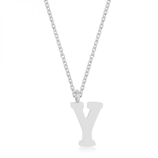 Elaina Rhodium Stainless Steel Y Initial Necklace