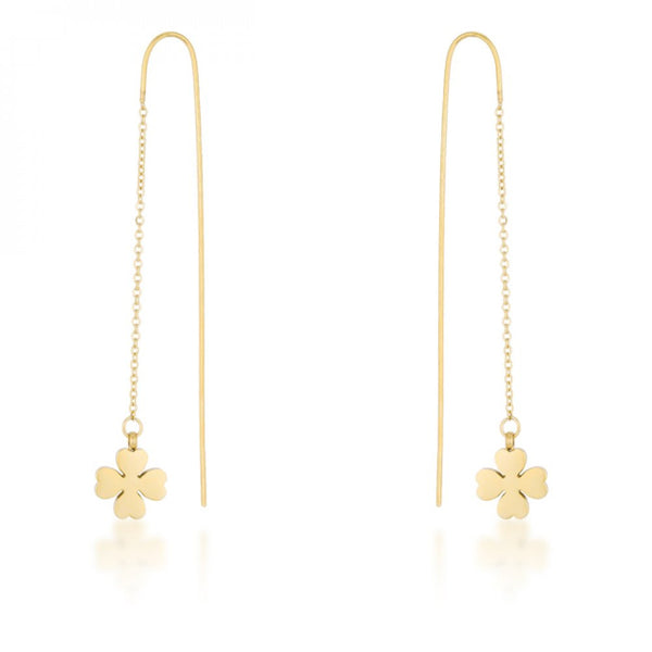 Patricia Gold Stainless Steel Clover Threaded Drop Earrings