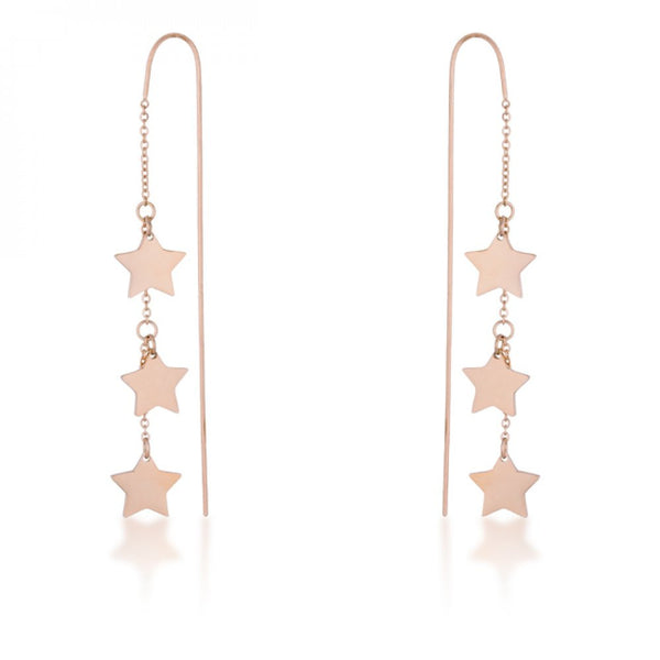 Reina Rose Gold Stainless Steel Delicate Star Threaded Drop Earrings