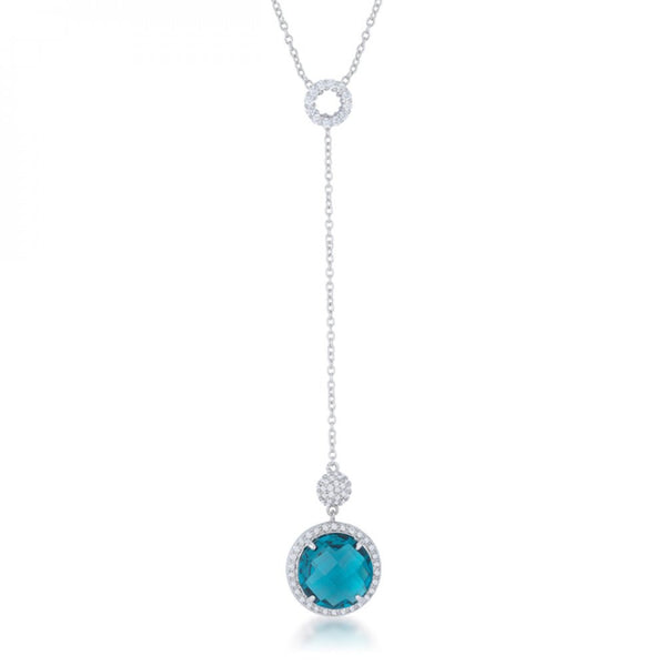 Lori 10.9ct Aqua Cz Rhodium Classic Drop Lariat Necklace