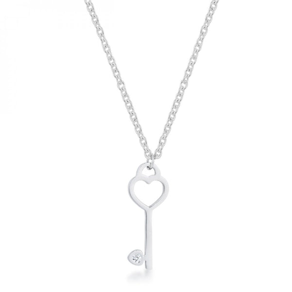 Kina 0.015ct Cz Rhodium Stainless Steel Key Drop Necklace