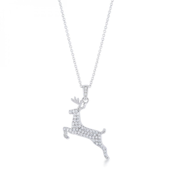 .35 Ct Cz Rhodium Reindeer Pave Holiday Pendant